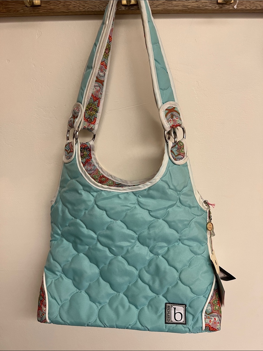 Cinda B Slim Tote Casablanca Sky Blue Quilted Shoulder Bag NWT Paisley